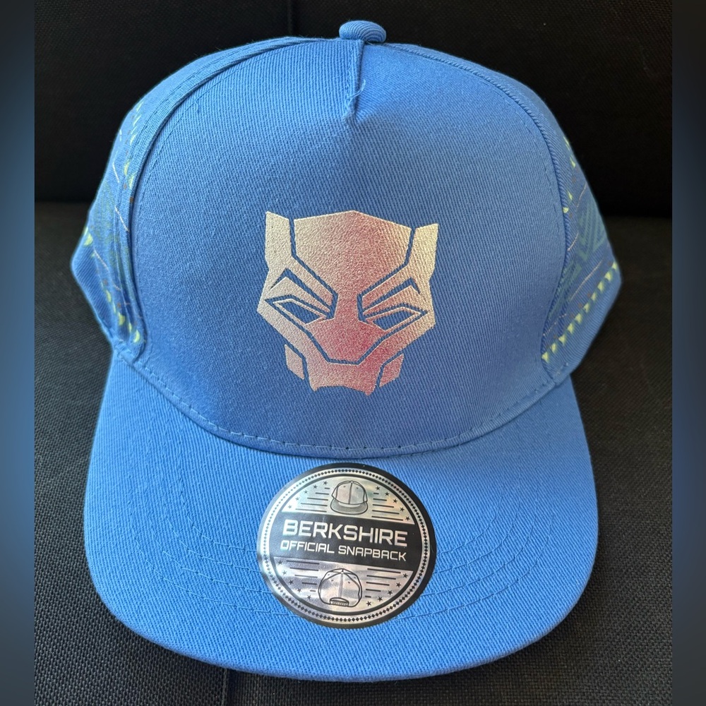BOYS Black Panther Silver Mask Logo Snapback Flat Bill Hat